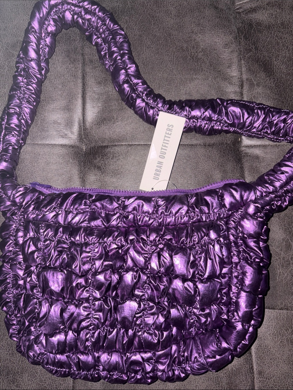 Urban Outfitters Shiny Quilted Purple Shoulder Bag